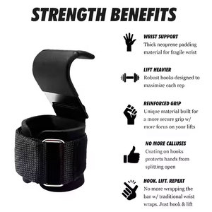 2025 ganchos de levantamiento de pesas empuñaduras con muñequeras correas agarre de levantamiento de pesas soporte de muñeca para gimnasio entrenamiento Power Grip - Product Image 6