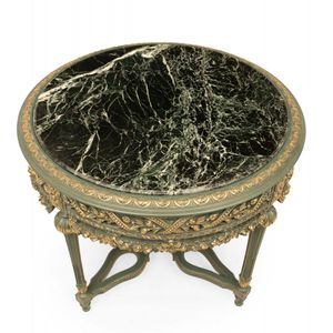 Classic Luxury Entryway <b>Table</b> With Marble Top And Antique Green Finish - Product Image 2