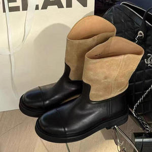 Bottes confortables pour femmes à bout rond, en cuir, à talon bas, décontractées, pour la marche quotidienne, imperméables, bottes de neige pour femmes en cuir - Product Image 4