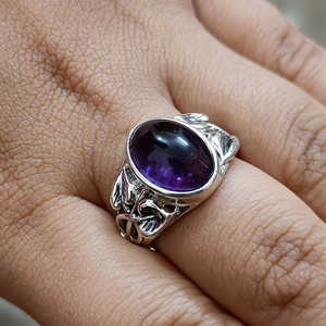 Romantic Boho <b>Statement</b> <b>Ring</b> Handmade Natural Amethyst Sterling Silver Purple Gemstone Birthday Christmas Gift for Her - Product Image 5