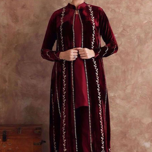 TRENDY & STYLISH <b>JACKET</b>--KURTA WITH PANT DRESS WITH EMBELLISH BEAUTIFUL RESHAM, CRYSTAL GLASS BEADS,DABKA WORK for Party-wear - Product Image 1