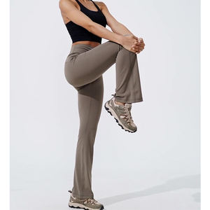 도매 하이 퀄리티 여성 와이드 레그 벨 바닥 패션 여성을위한 높은 허리 배 제어 피트니스 운동 플레어 요가 바지 - Product Image 2