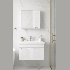 Ensemble de meubles de salle de bain mural avec armoire miroir et lavabo en céramique inclus pour les projets de construction d'hôtels et d'appartements - Product Image 2