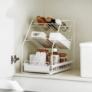 3-Tier <b>White</b> Glass <b>Spice</b> <b>Rack</b> Stylish Standing Type Clear Organization for Kitchen Hotel Office Storage Durable Metal Material - Product Image 1