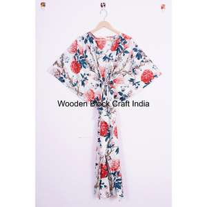 ชุดคาฟทันผ้าฝ้ายอินเดีย 100% ผ้าฝ้าย ชุดคลุมสไตล์โบฮีเมียน ชุดลำลองฤดูร้อน ชุดนอน ชุดคาฟทันสำหรับผู้หญิง เหมาะสำหรับเป็นของขวัญ - Product Image 1