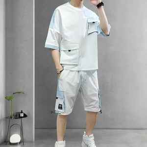 Elegante conjunto de pantalones cortos de felpa francesa de alta calidad para hombre, logotipo personalizado, verano, informal, manga corta, forro polar térmico transpirable - Product Image 5