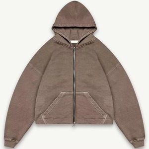 Sweat à capuche en éponge française surdimensionné et lourd à double fermeture éclair pour hommes avec logo personnalisé Sweat à capuche pour hommes à épaules tombantes Boxy surdimensionné à fermeture éclair complète pour hommes - Product Image 4