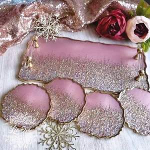 Plateau en résine avec motif floral naturel conçu pour offrir un centre de table de décoration de mariage ou un usage quotidien - Product Image 6