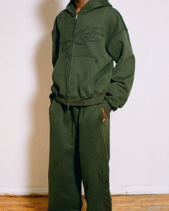 Sweat-shirts à capuche en coton 100% avec strass, lavage à l'acide, surdimensionné, fermeture éclair intégrale, sweat-shirt à capuche personnalisé, lourd, épaules tombantes, unisexe - Product Image 3