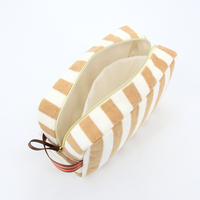 Sac de bain chic personnalisé en usine, multicolores pour femmes, avec rayures brunes, sac de maquillage en tissu éponge doux et mignon pour les soins de la peau