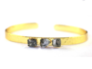 Brazalete de Diamante Herkimer Genuino en Bruto, Brazalete Chapado en Oro de 18k, Brazalete de Piedra de Nacimiento de Abril - Product Image 2