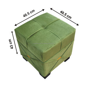 Taburete de PUF de madera genuina otomana con mechones verdes modernos hechos a mano para tela de dormitorio o sala de estar y materiales de PVC para hoteles - Product Image 6