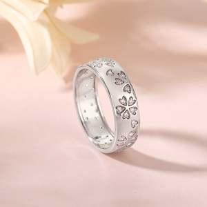 Jeulia Sakura Flower Sterling Silver Wedding Band-Romantic <b>Adjustable</b> <b>Ring</b> - Product Image 6