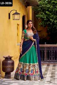 south Indian Style Poly Chanderi Material with Kalamkari Printed With Zari Weaving Work Lehenga Choli with Low Price Choli - Product Image 4