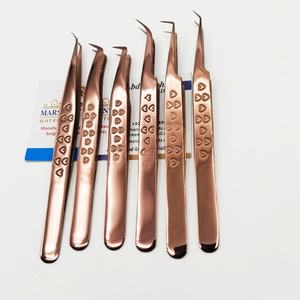 Pinces à épiler professionnelles en or rose à motif cœur à 65 degrés pour extensions de cils, pinces durables - Product Image 5