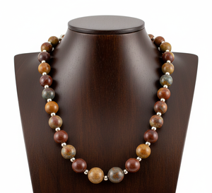 Bracelet-collier unisexe Rudra Gems en argent tibétain de 18 pouces avec fermoir à perles, cristal de jaspe naturel, géométrique, plaqué or, tendance - Product Image 4