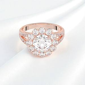 Anillo de compromiso de Halo de diamante de corte redondo de moissanita de 2,50 quilates de E-F/VVS-VS hecho en plata para mujer - Product Image 4