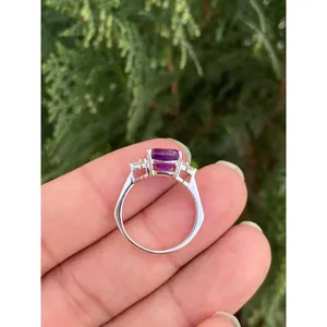 14K Gold Natural Amethyst Diamond Emerald Cut <b>Ring</b> Handmade Luxury Fine Jewelry Wholesale Supplier - Product Image 5