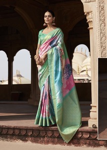 Nuevo catálogo Lanzamiento exclusivo Elegante estilo étnico Handloom Seda Floral Print Saree para adultos Nuestra colección recién lanzada - Product Image 4