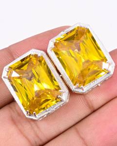 Boutons de manchette en saphir jaune octogonal, boutons de manchette en pierre précieuse taille radiant, argent poli, cadeau de marié, boutons de manchette de luxe pour hommes - Product Image 3