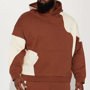 Último Streetwear estilo marrón 300 GSM polar contraste Color Panel hombres pulóver sudaderas con bolsillo de canguro para la venta - Product Image 5