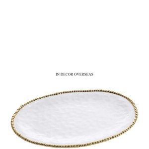 Designer de texture martelé de revêtement de poudre de couleur blanche en métal de qualité luxueuse avec des bords de concepteur plaqués or - Product Image 1