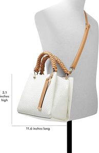 Women's Woven Pattern Tote Bag Braided Handle Shoulder <b>Handbag</b> <b>Medium</b> Synthetic Leather for Daily Shopping - Product Image 4