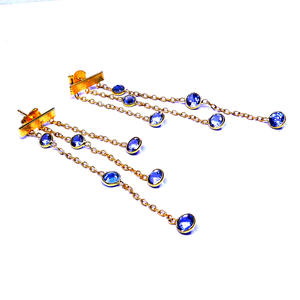 925เงินสเตอร์ลิงที่ไม่ซ้ำกันแขวนต่างหูกับอัญมณีบุษราคัมสีฟ้าชุบทองสไตล์อินเทรนด์สำหรับผู้หญิงไอเดียของขวัญที่ดี - Product Image 1