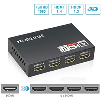 1x4 Full HD 1080p 3D Video Bölücü, 4 Port Çıkışlı, Demir Gövdeli, Siyah, 12 Ay Garantili