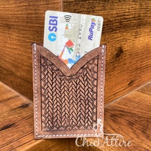 Porte-cartes en cuir véritable sculpté à la main, étui rectangulaire, porte-cartes de crédit, mignon, petit porte-cartes de mode occidentale - Product Image 1