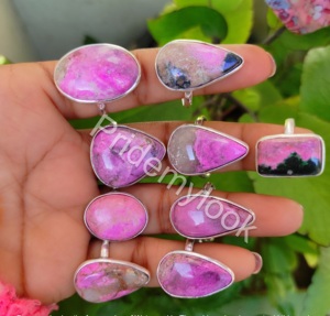Bagues en laiton plaqué argent et calcite cobalt, faites à la main, style bohème, pour mariage et fiançailles, bijoux écologiques, mode féminine, vente en gros - Product Image 1
