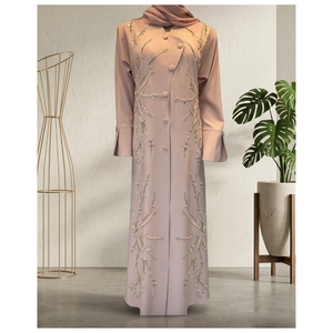 Robe Abaya Modeste Brodée Boutonnée Rose Poussiéreuse - Product Image 1