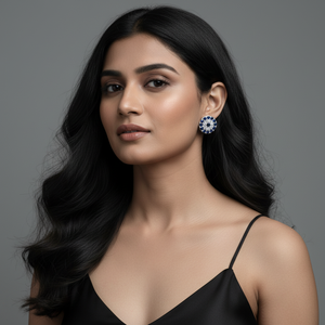 Boucles d'oreilles en saphir et diamant Boucles d'oreilles en argent sterling 925 pour femmes et filles à porter lors de mariages, de fêtes, de cérémonies, de mehendi - Product Image 3