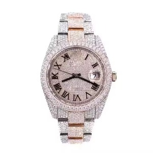 Fabricación india de alta gama de oro rosa Mossinate Diamond Watch Iced Out Reloj de pulsera de moda para hombres disponible al mejor precio - Product Image 1