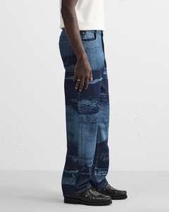 Haute qualité personnalisé hommes Baggy jean solide motif Vintage pantalon cordon fermeture mi décontracté tricoté tissage hommes Denim - Product Image 3