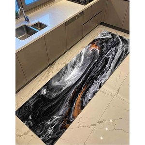 Alfombra Tradicional Negra de Lana Chenille con Diseño de Patchwork, Ecológica, con Base de Látex, para Comedor - Product Image 4