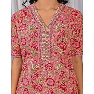 Vestido de Dormir 100% Algodón con Estampado Jaal Hecho a Mano, Camisón Suave Tejido con Diseño Floral y Cierre de Botones, Talla 3XL para Damas de Honor - Product Image 4