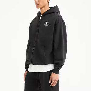 Custom Heavy Weight <b>Plain</b> Zipper HoodieS 430 GSM Fleece Boxy Fit <b>Black</b> Oversized Unisex Wholesale 100% Cotton Breathable <b>Hoodie</b> - Product Image 5