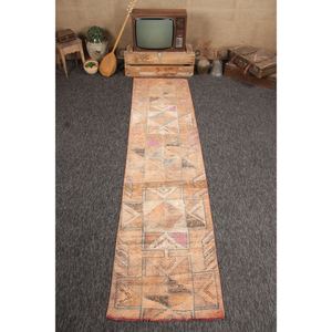 Petit tapis turc vintage 2,5x10,2 pieds, tapis Herki orange - Product Image 1