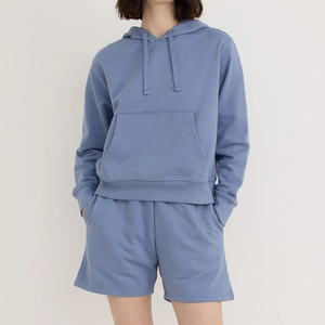 Unisex 100% Cotton <b>Zip</b>-<b>up</b> Hoodie And Shorts Set Boxy Zipper Blanks Pullover Heavyweight 500 Gsm Fleece for Women Winter Cropped - Product Image 1