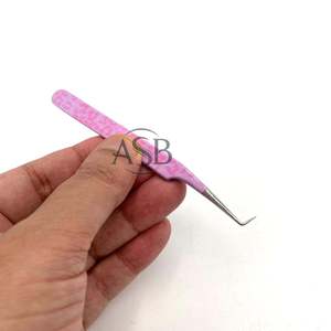 90 Degree Pink Leopard Print <b>Tweezer</b> Non Fiber Tip Sustainable Eyelash <b>Tweezer</b> Custom Logo Printing OEM Service - Product Image 4