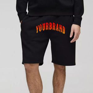 Shorts pour hommes 100% coton, noir uni, respirant, en toile, séchage rapide, taille élastique, logo élégant, poches, décontracté, confortable pour l'été - Product Image 1