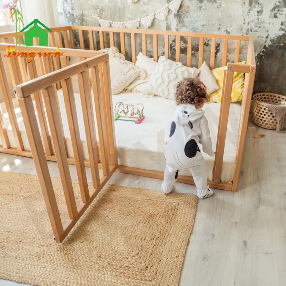 Custom montessori in legno ragazze impilabili bambino letto con protezione extra nursery arredamento letto con box