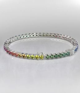 Brazalete de Tenis con Engaste de Oro de 14k, Brazalete de Tenis con Zafiros Arcoíris, Brazalete de Tenis con Diamantes, Regalo de Aniversario, Joyería Fina - Product Image 3