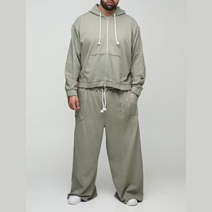 Survêtement de sport respirant à cordon de serrage haute performance, fermeture éclair intégrale, poche zippée, uni, en coton et polyester, pour homme - Product Image 4