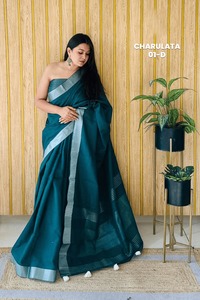 Charulata 06 Saree en coton et lin doux avec tissage assorti Vêtements ethniques de qualité supérieure - Product Image 3