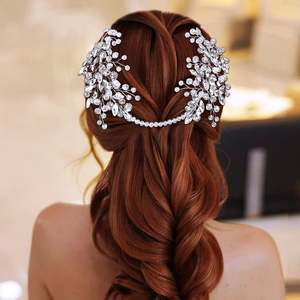 Tiara de Cristal y Pedrería Plateada/Roja Bridella BHP804 - Coronas Elegantes para Bodas, Bailes de Graduación y Eventos Formales (Ajuste Cómodo) - Product Image 1