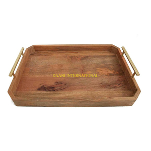 Bandeja para servir de madera Octágono con asas de metal negro, bandeja decorativa rústica de madera Natural para té, café, aperitivos, cocina, comedor - Product Image 4