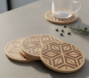 ชุดแผ่นรองแก้วไม้เนื้อแข็งแบบกำหนดเอง ทำด้วยมือ เป็นมิตรกับสิ่งแวดล้อม สำหรับกาแฟ ชา และเครื่องดื่ม - Product Image 2
