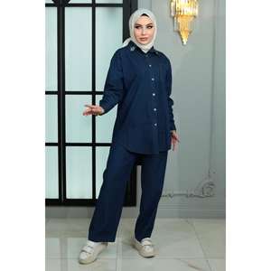 ชุดเซ็ตยีนส์ผู้หญิงสไตล์ลำลองประดับหมุด 2 ชิ้น ไซส์ XL ทรงหลวม กางเกงขาสั้นเหนือเข่าและเสื้อท่อนบน พร้อมกางเกงขายาวระดับกลางสำหรับฤดูหนาว - Product Image 3